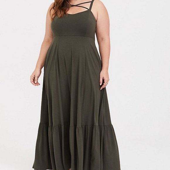 torrid Dresses & Skirts - Torrid Olive Green Jersey Crisscross Tiered Maxi Dress Size 4x NWT
